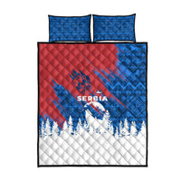 Serbia Christmas Quilt Bed Set with Wolf Howling Moon Serbian Flag and Red Blue White Winter Forest Pattern Design - Wonder Print Shop