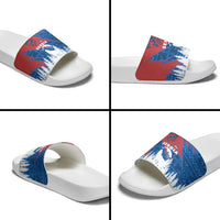 Serbia Christmas Slide Sandals with Wolf Howling Moon Serbian Flag and Red Blue White Winter Forest Pattern Design - Wonder Print Shop