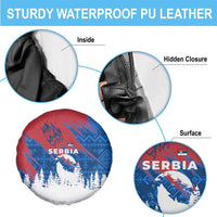 Serbia Christmas Spare Tire Cover with Wolf Howling Moon Serbian Flag and Red Blue White Winter Forest Pattern Design - Wonder Print Shop