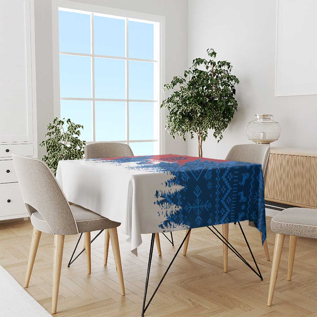Serbia Christmas Tablecloth with Wolf Howling Moon Serbian Flag and Red Blue White Winter Forest Pattern Design - Wonder Print Shop