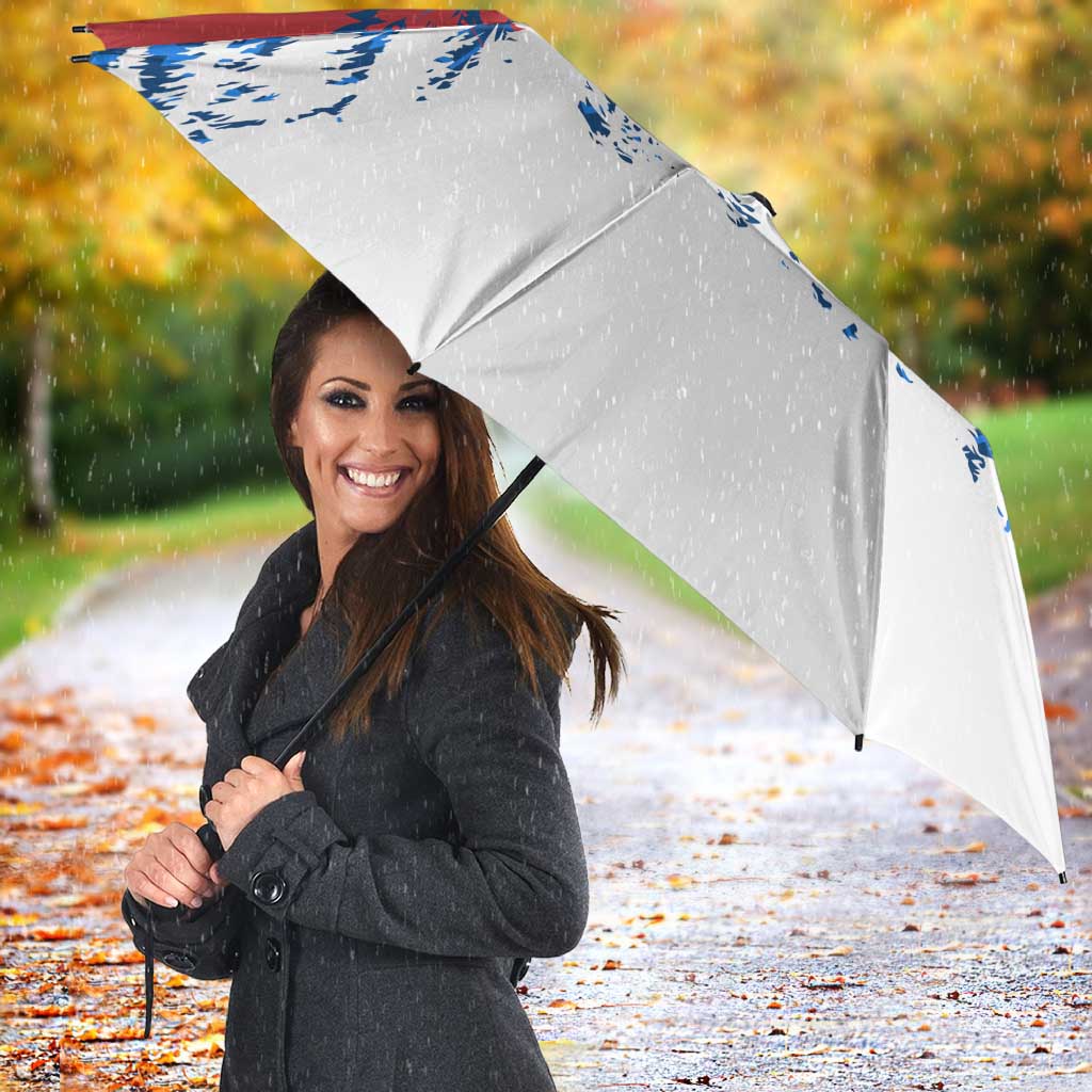 Serbia Christmas Umbrella with Wolf Howling Moon Serbian Flag and Red Blue White Winter Forest Pattern Design - Wonder Print Shop