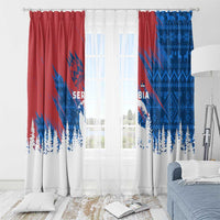 Serbia Christmas Window Curtain with Wolf Howling Moon Serbian Flag and Red Blue White Winter Forest Pattern Design - Wonder Print Shop