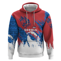 Serbia Christmas Zip Hoodie with Wolf Howling Moon Serbian Flag and Red Blue White Winter Forest Pattern Design - Wonder Print Shop