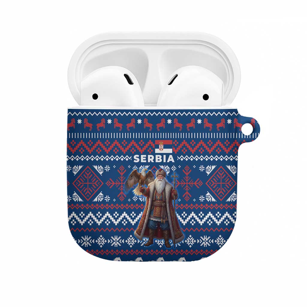 Serbia Christmas AirPods Case with Traditional Santa Eagle Serbian Coat of Arms and Blue Red White Folk Pattern Design - Wonder Print Shop