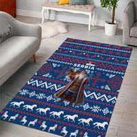 Serbia Christmas Area Rug with Traditional Santa Eagle Serbian Coat of Arms and Blue Red White Folk Pattern Design - Wonder Print Shop