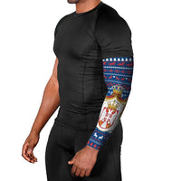 Serbia Christmas Arm Sleeves with Traditional Santa Eagle Serbian Coat of Arms and Blue Red White Folk Pattern Design - Wonder Print Shop