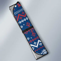Serbia Christmas Auto Sun Shade with Traditional Santa Eagle Serbian Coat of Arms and Blue Red White Folk Pattern Design - Wonder Print Shop