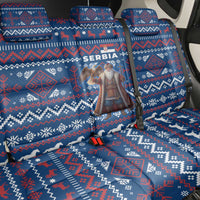 Serbia Christmas Back Car Seat Cover with Traditional Santa Eagle Serbian Coat of Arms and Blue Red White Folk Pattern Design - Wonder Print Shop