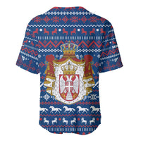 Serbia Christmas Baseball Jersey with Traditional Santa Eagle Serbian Coat of Arms and Blue Red White Folk Pattern Design - Wonder Print Shop