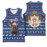 Serbia Christmas Basketball Jersey with Traditional Santa Eagle Serbian Coat of Arms and Blue Red White Folk Pattern Design - Wonder Print Shop