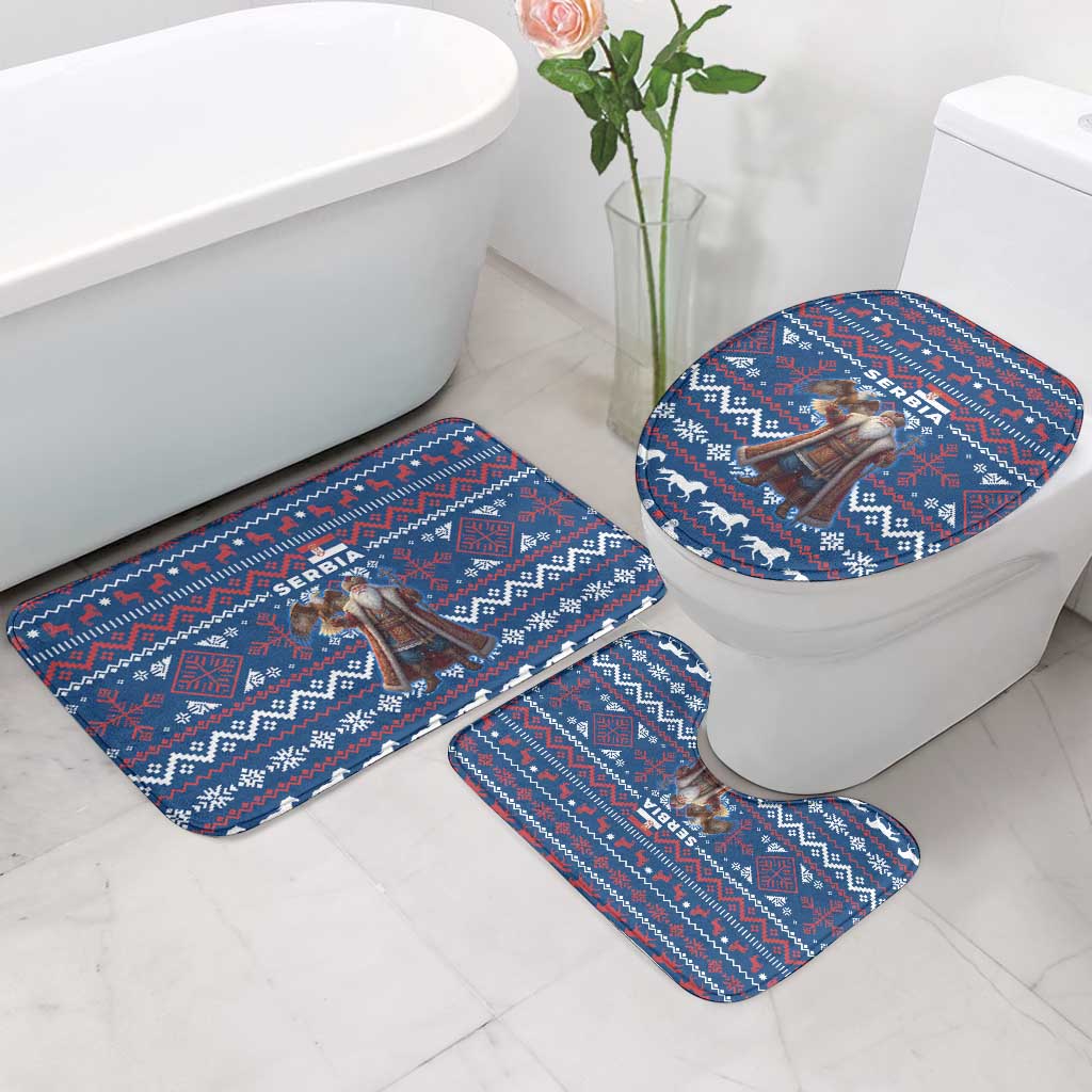 Serbia Christmas Bathroom Set with Traditional Santa Eagle Serbian Coat of Arms and Blue Red White Folk Pattern Design - Wonder Print Shop