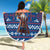 Serbia Christmas Beach Blanket with Traditional Santa Eagle Serbian Coat of Arms and Blue Red White Folk Pattern Design - Wonder Print Shop