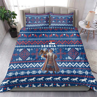 Serbia Christmas Bedding Set with Traditional Santa Eagle Serbian Coat of Arms and Blue Red White Folk Pattern Design - Wonder Print Shop