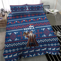 Serbia Christmas Bedding Set with Traditional Santa Eagle Serbian Coat of Arms and Blue Red White Folk Pattern Design - Wonder Print Shop