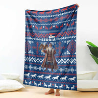 Serbia Christmas Blanket with Traditional Santa Eagle Serbian Coat of Arms and Blue Red White Folk Pattern Design - Wonder Print Shop
