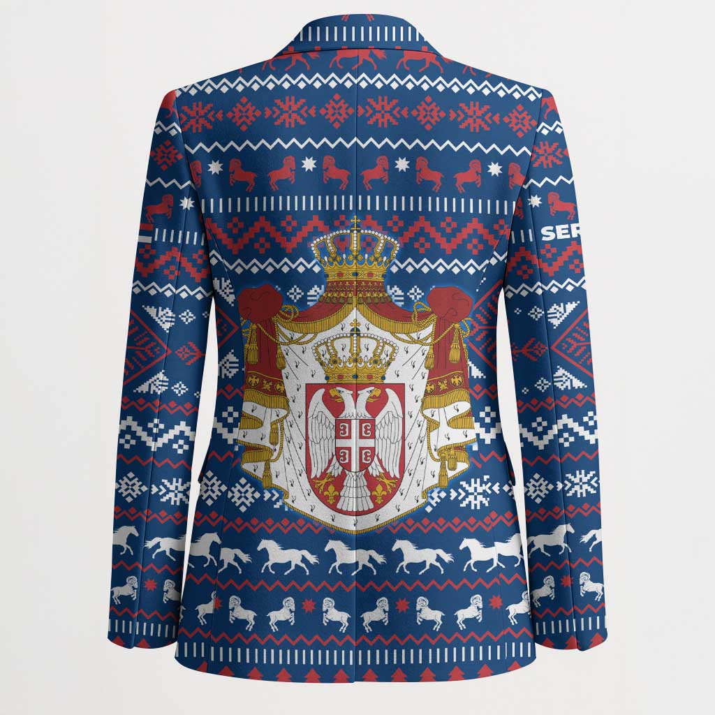Serbia Christmas Blazer with Traditional Santa Eagle Serbian Coat of Arms and Blue Red White Folk Pattern Design - Wonder Print Shop