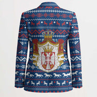 Serbia Christmas Blazer with Traditional Santa Eagle Serbian Coat of Arms and Blue Red White Folk Pattern Design - Wonder Print Shop