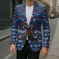 Serbia Christmas Blazer with Traditional Santa Eagle Serbian Coat of Arms and Blue Red White Folk Pattern Design - Wonder Print Shop