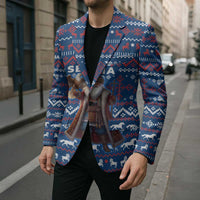 Serbia Christmas Blazer with Traditional Santa Eagle Serbian Coat of Arms and Blue Red White Folk Pattern Design - Wonder Print Shop