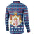 Serbia Christmas Button Sweatshirt with Traditional Santa Eagle Serbian Coat of Arms and Blue Red White Folk Pattern Design - Wonder Print Shop