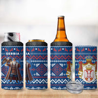 Serbia Christmas 4 in 1 Can Cooler Tumbler with Traditional Santa Eagle Serbian Coat of Arms and Blue Red White Folk Pattern Design - Wonder Print Shop