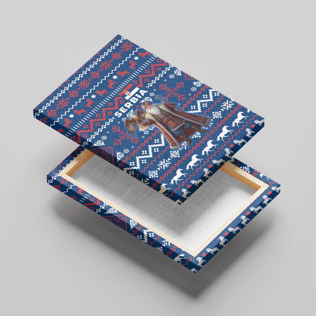 Serbia Christmas Canvas Wall Art with Traditional Santa Eagle Serbian Coat of Arms and Blue Red White Folk Pattern Design - Wonder Print Shop