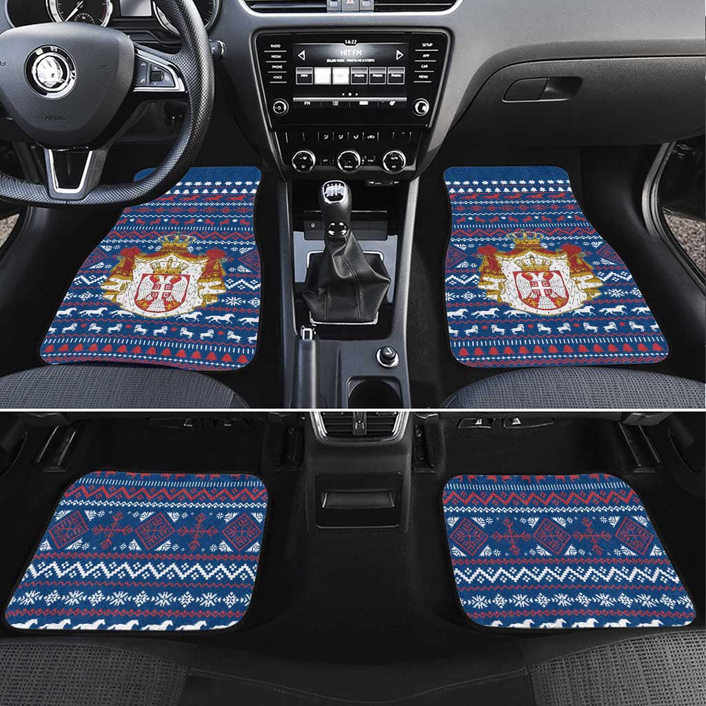 Serbia Christmas Car Mats with Traditional Santa Eagle Serbian Coat of Arms and Blue Red White Folk Pattern Design - Wonder Print Shop