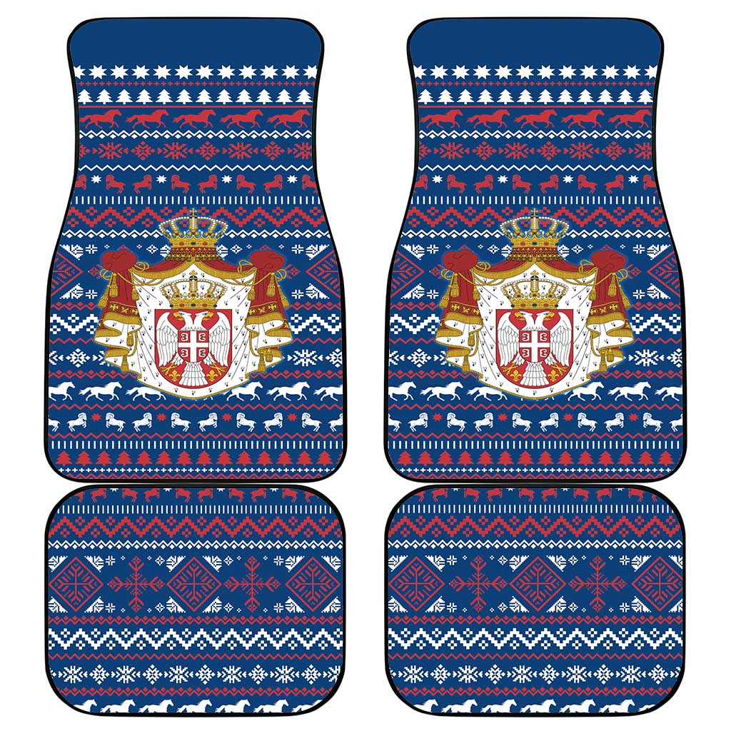 Serbia Christmas Car Mats with Traditional Santa Eagle Serbian Coat of Arms and Blue Red White Folk Pattern Design - Wonder Print Shop