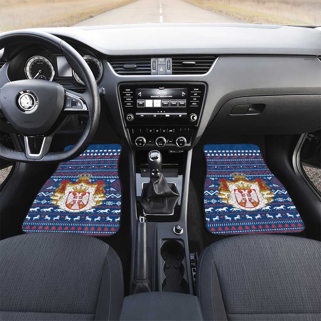 Serbia Christmas Car Mats with Traditional Santa Eagle Serbian Coat of Arms and Blue Red White Folk Pattern Design - Wonder Print Shop
