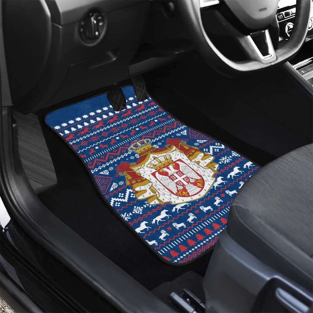 Serbia Christmas Car Mats with Traditional Santa Eagle Serbian Coat of Arms and Blue Red White Folk Pattern Design - Wonder Print Shop