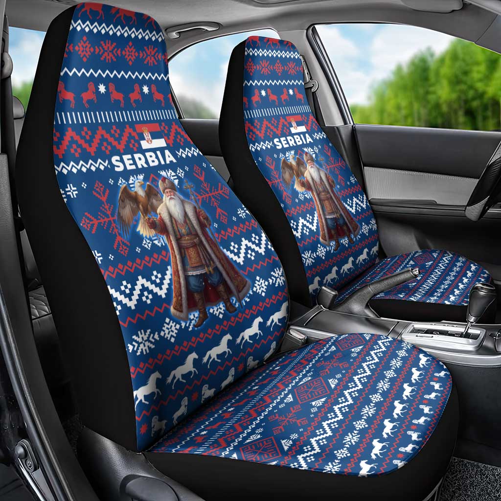 Serbia Christmas Car Seat Cover with Traditional Santa Eagle Serbian Coat of Arms and Blue Red White Folk Pattern Design - Wonder Print Shop
