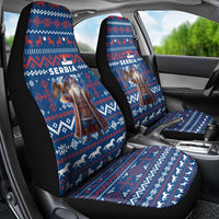 Serbia Christmas Car Seat Cover with Traditional Santa Eagle Serbian Coat of Arms and Blue Red White Folk Pattern Design - Wonder Print Shop