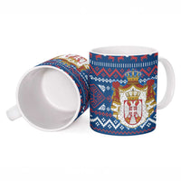 Serbia Christmas Ceramic Mug with Traditional Santa Eagle Serbian Coat of Arms and Blue Red White Folk Pattern Design - Wonder Print Shop