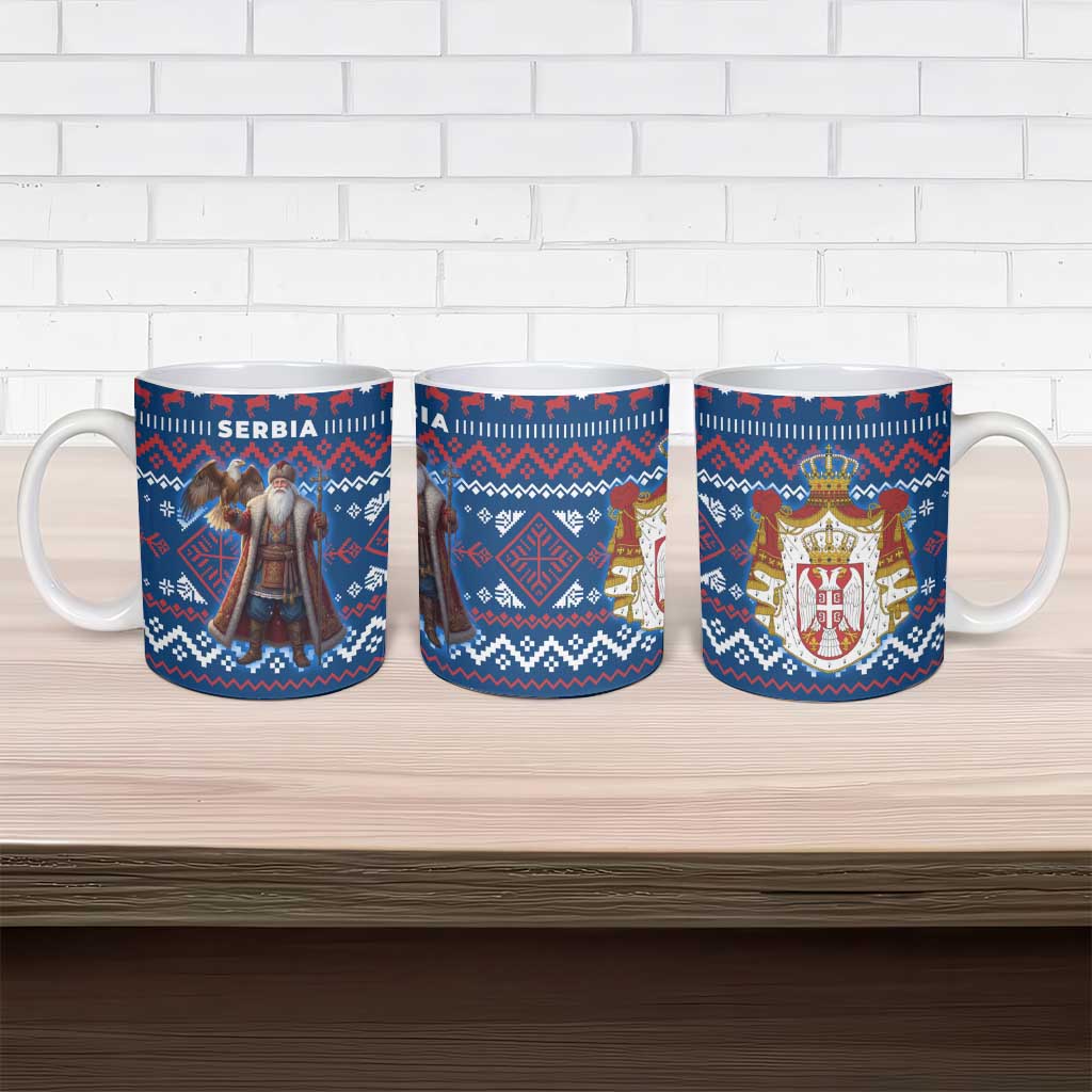 Serbia Christmas Ceramic Mug with Traditional Santa Eagle Serbian Coat of Arms and Blue Red White Folk Pattern Design - Wonder Print Shop
