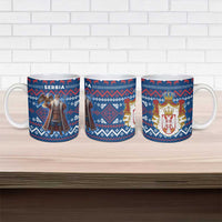 Serbia Christmas Ceramic Mug with Traditional Santa Eagle Serbian Coat of Arms and Blue Red White Folk Pattern Design - Wonder Print Shop