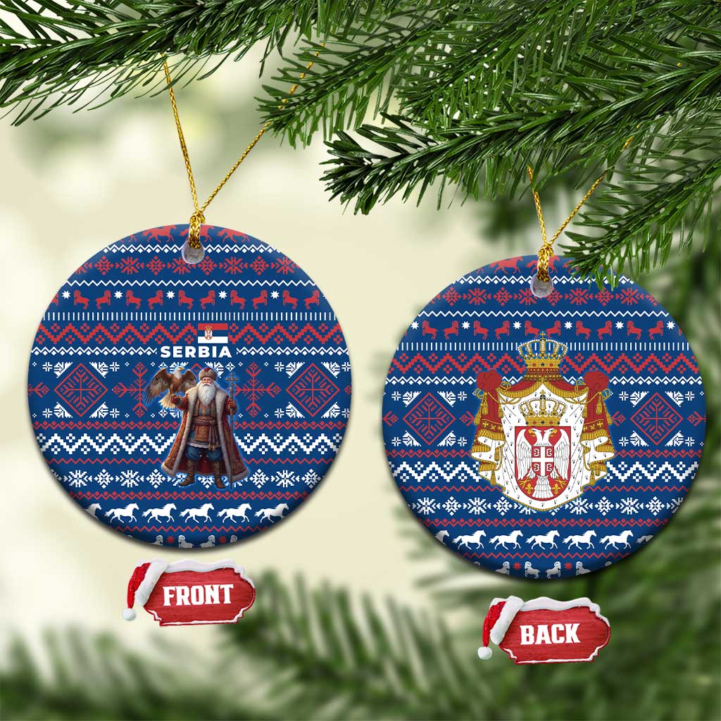 Serbia Christmas Ceramic Ornament with Traditional Santa Eagle Serbian Coat of Arms and Blue Red White Folk Pattern Design - Wonder Print Shop