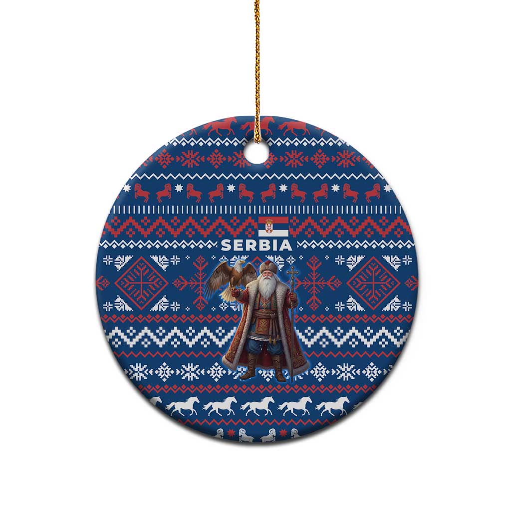 Serbia Christmas Ceramic Ornament with Traditional Santa Eagle Serbian Coat of Arms and Blue Red White Folk Pattern Design - Wonder Print Shop