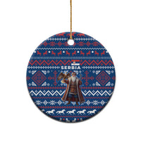 Serbia Christmas Ceramic Ornament with Traditional Santa Eagle Serbian Coat of Arms and Blue Red White Folk Pattern Design - Wonder Print Shop