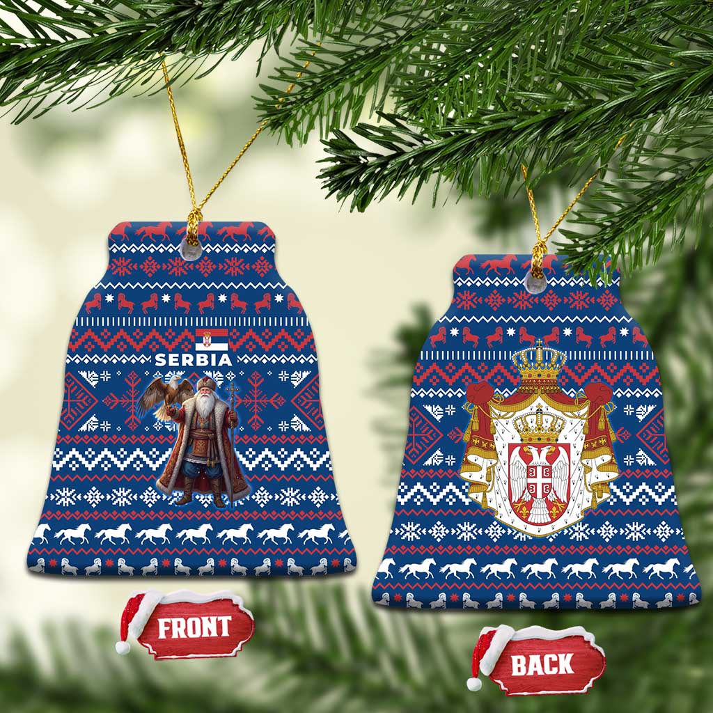 Serbia Christmas Ceramic Ornament with Traditional Santa Eagle Serbian Coat of Arms and Blue Red White Folk Pattern Design - Wonder Print Shop