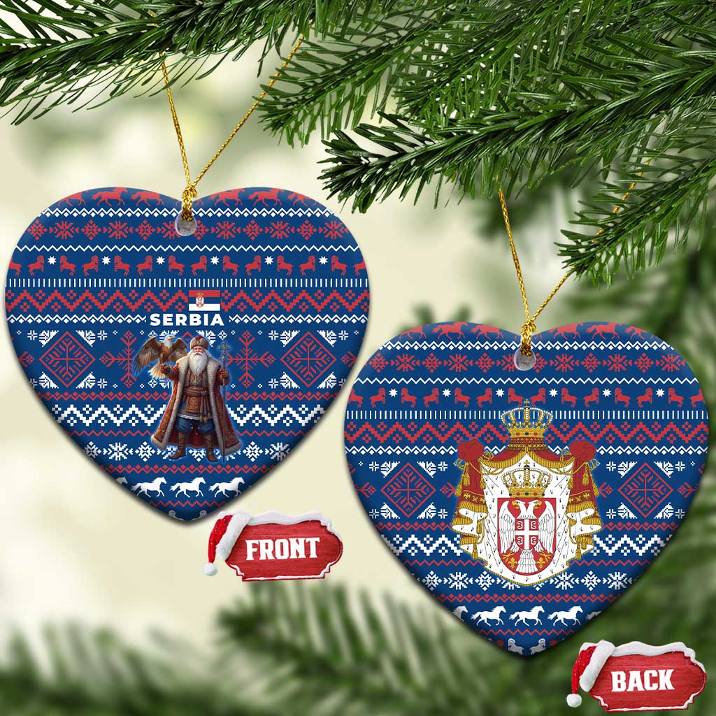Serbia Christmas Ceramic Ornament with Traditional Santa Eagle Serbian Coat of Arms and Blue Red White Folk Pattern Design - Wonder Print Shop