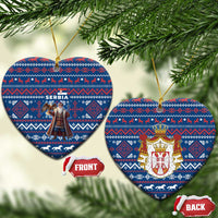 Serbia Christmas Ceramic Ornament with Traditional Santa Eagle Serbian Coat of Arms and Blue Red White Folk Pattern Design - Wonder Print Shop
