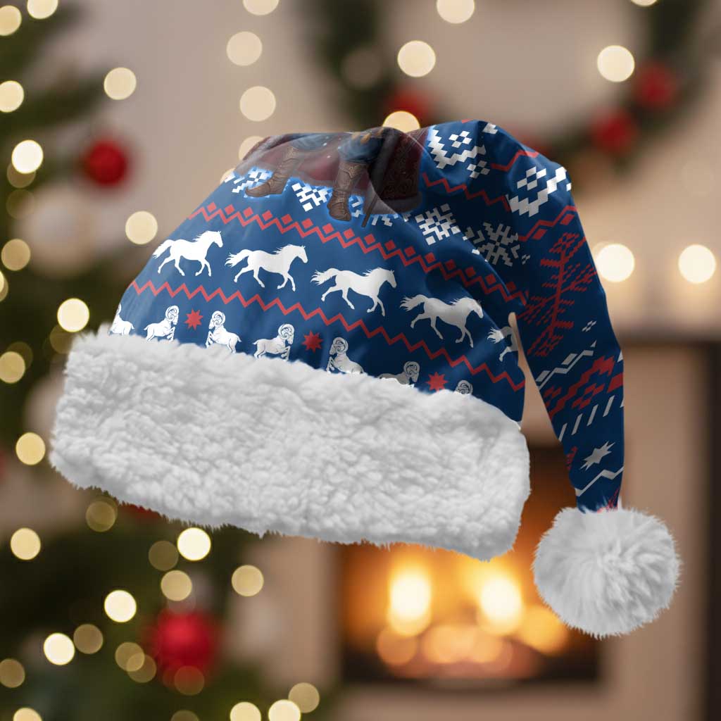 Serbia Christmas Santa Hat with Traditional Santa Eagle Serbian Coat of Arms and Blue Red White Folk Pattern Design - Wonder Print Shop