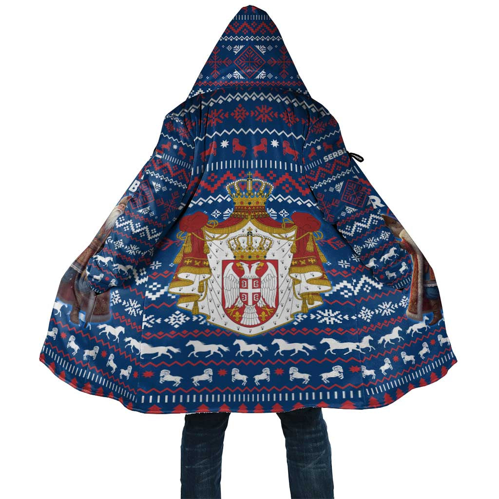 Serbia Christmas Cloak with Traditional Santa Eagle Serbian Coat of Arms and Blue Red White Folk Pattern Design - Wonder Print Shop