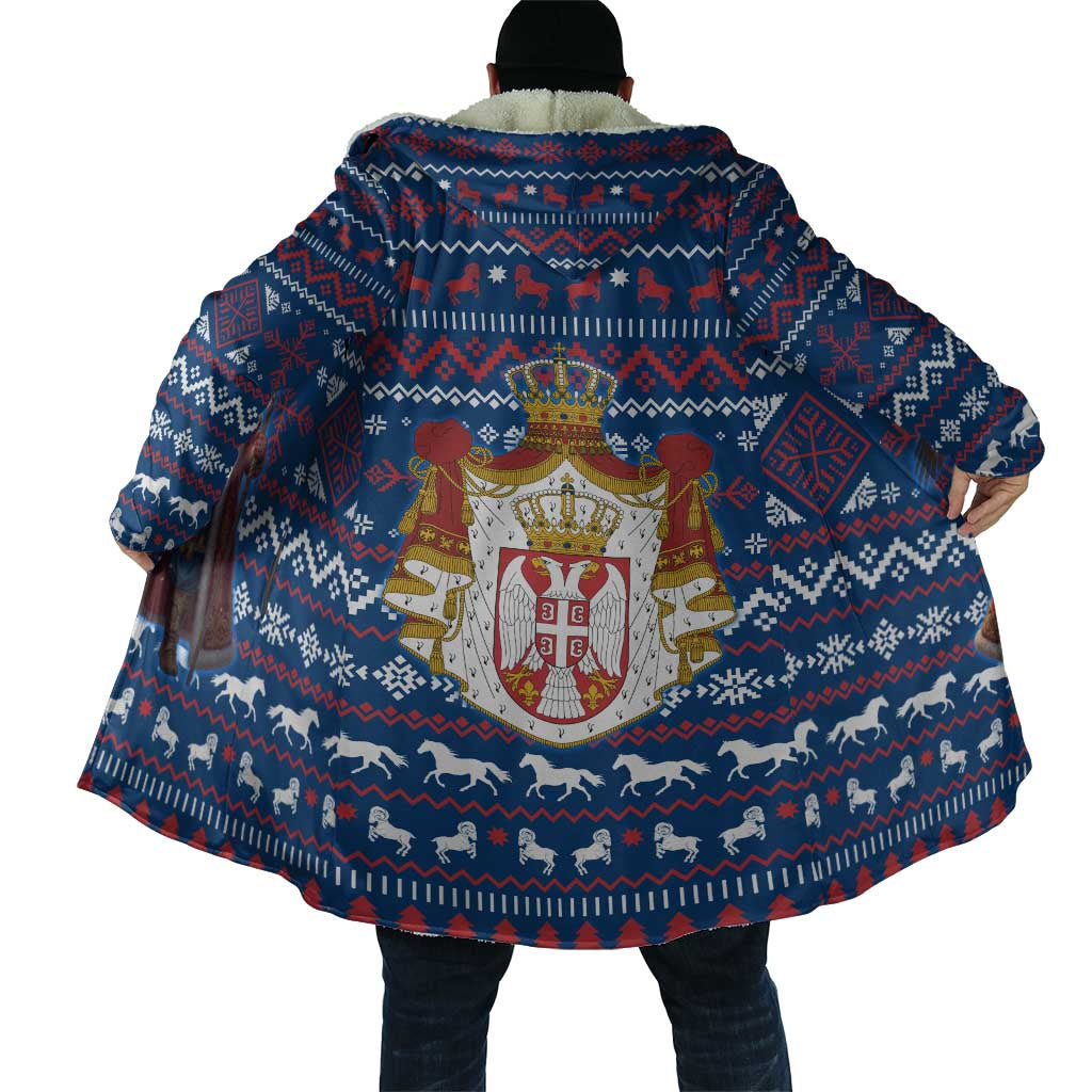 Serbia Christmas Cloak with Traditional Santa Eagle Serbian Coat of Arms and Blue Red White Folk Pattern Design - Wonder Print Shop