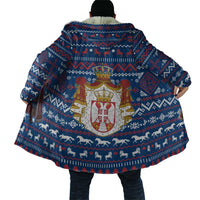 Serbia Christmas Cloak with Traditional Santa Eagle Serbian Coat of Arms and Blue Red White Folk Pattern Design - Wonder Print Shop