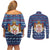 Serbia Christmas Couples Matching Off Shoulder Short Dress and Long Sleeve Button Shirt with Traditional Santa Eagle Serbian Coat of Arms and Blue Red White Folk Pattern Design - Wonder Print Shop