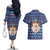 Serbia Christmas Couples Matching Off The Shoulder Long Sleeve Dress and Hawaiian Shirt with Traditional Santa Eagle Serbian Coat of Arms and Blue Red White Folk Pattern Design - Wonder Print Shop