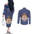 Serbia Christmas Couples Matching Off The Shoulder Long Sleeve Dress and Long Sleeve Button Shirt with Traditional Santa Eagle Serbian Coat of Arms and Blue Red White Folk Pattern Design - Wonder Print Shop
