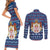 Serbia Christmas Couples Matching Short Sleeve Bodycon Dress and Long Sleeve Button Shirt with Traditional Santa Eagle Serbian Coat of Arms and Blue Red White Folk Pattern Design - Wonder Print Shop