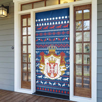 Serbia Christmas Door Cover with Traditional Santa Eagle Serbian Coat of Arms and Blue Red White Folk Pattern Design - Wonder Print Shop